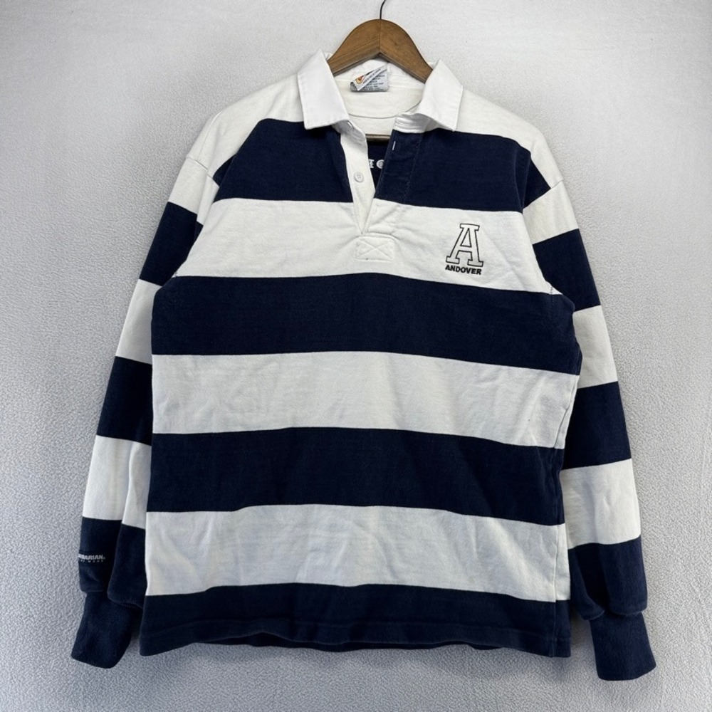 Vintage Andover College Rugby Shirt Men's Large Blue White Embroidered Thick 90s